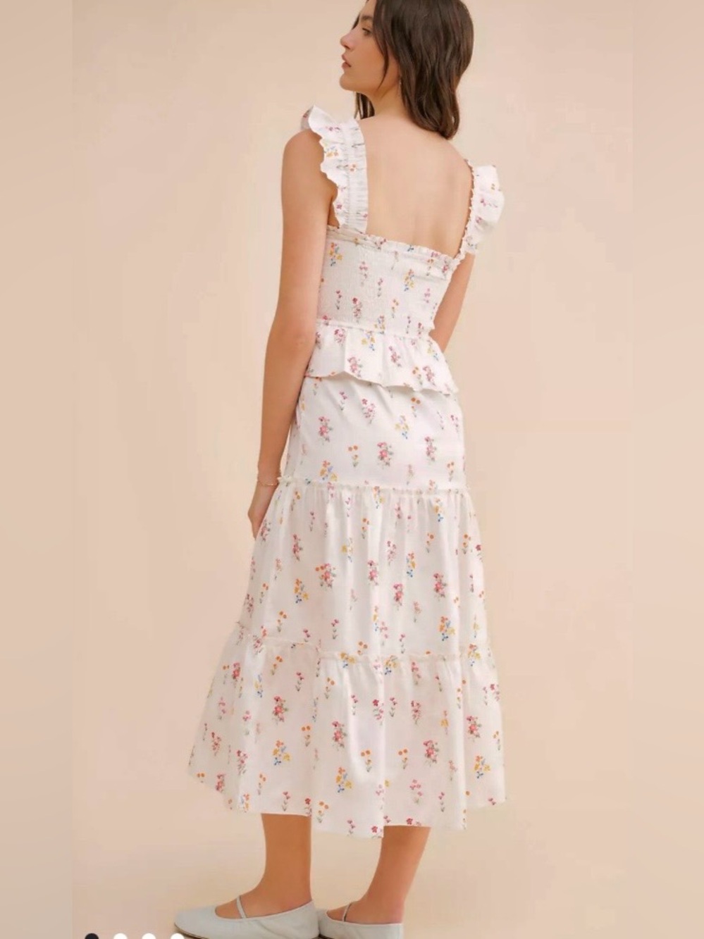 Anthropologie Rachel Purcell White Floral Ruffle Midi Dress size small - Picture 2 of 10